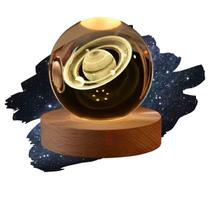 Luminária Abajur Mesa Bola de Cristal Luz LED 3d Decorativa Esfera Astronauta Sistema Solar Saturno - Armarinhos BS