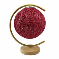 Luminaria Abajur Mesa Cupula Lua Bola Barbante Base Madeira Rustico Decoraçao Enfeite Quanto Sala Escritorio Casa Iluminaçao