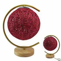 Luminaria Abajur Mesa Cupula Meia Lua Bola Barbante Base Madeira Decoraçao Rustica Sala Quarto Escritorio Iluminaçao Enfeite