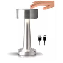 Luminária Abajur Mesa Led 3 Cores Touch Prata Recarregável