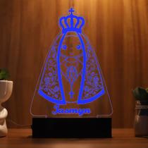 Luminária Abajur Nossa Senhora iluminada LED Azul
