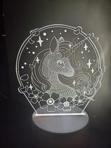 Luminária Abajur Novo Unicornio Acrílico Led 3d Mesa Quarto Namorado Luz Presente Mãe Pai Filho Namorada Ilusão Optica