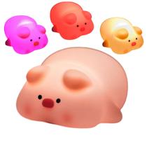 Luminária Abajur Porquinho Silicone Luz Noturna LED Colorido Ajuste Brilho e Cor Por Toque YH308br