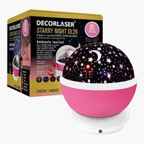 Luminaria abajur projetor estrelas led rgb decorlaser rosa