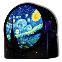 Luminária Abajur Redonda Noite Estrelada de Van Gogh Arte Decoração
