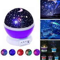 Luminaria Abajur Rotativa Festa Criança Neon Quarto Projetor Luz Ceu Estrelas Lilás