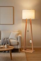 Luminária Abajur Sala Closet De Chão Viena Pé Madeira Cúpula Off White Design Moderno - Comprelar Movéis E Decorações