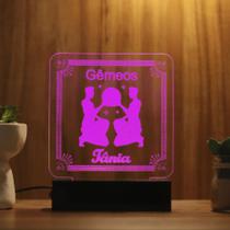 Luminária Abajur Signo Gêmeos LED Rosa