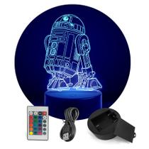 Luminária Abajur Star Wars - Robô R2-D2 RGB Controle + Toque