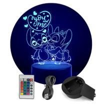 Luminária Abajur Stitch e Angel Amor, Dia dos Namorados RGB - ShopC