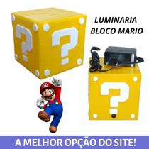 Luminária Abajur Super Mario Cubo Bloco Interrogação Luminária Abajur Super Mario Cubo Bloco Interrogação
