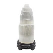 Luminária Abajur Torre de Selenita Pedra Natural 23cm - Mandala de Luz