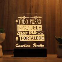 Luminária Abajur Tudo Posso Naquele Que Me Fortalece LED Amarelo