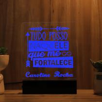 Luminária Abajur Tudo Posso Naquele Que Me Fortalece LED Azul