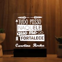 Luminária Abajur Tudo Posso Naquele Que Me Fortalece LED Branco