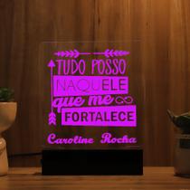 Luminária Abajur Tudo Posso Naquele Que Me Fortalece LED Rosa