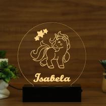 Luminária Abajur Unicórnio com Estrelas LED Amarelo