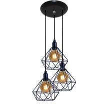 Luminaria Aramado modelo Diamante - 03 Juntos Na Mesma Canopla - Preto Luminaria Aramado modelo Diamante - 03 Juntos Na Mesma Canopla - Preto