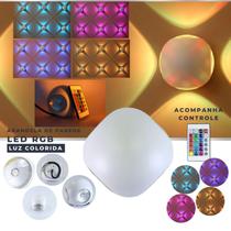 Luminária Arandela Branca Redonda com 4 Fachos De Luz Led RGB Colorida Externa e Interna com Controle Remoto Bivolt