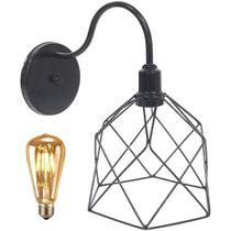 Luminária Arandela de Parede Aramada Cálice Industrial Retro + Lâmpada Led ST64 Vintage