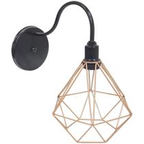 Luminária Arandela de Parede Aramada Diamante Cobre Rose Gold P Industrial Retro Preto Agp Ilumini