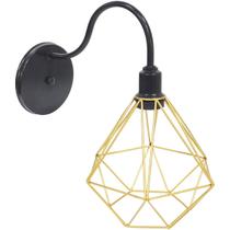 Luminária Arandela de Parede Aramada Diamante Dourada P Industrial Retro Preto Agp Ilumini