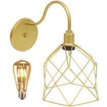 Luminária Arandela Parede Aramada Cálice Industrial Retro + Lâmpada Led Vintage Dourado