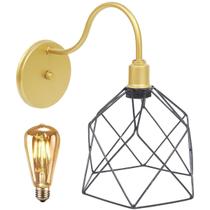 Luminária Arandela Parede Aramada Cálice Industrial Retro + Lâmpada Led Vintage Dourado/Preto Luminária Arandela Parede Aramada Cálice Industrial Retro + Lâmpada Led Vintage Dourado/Preto