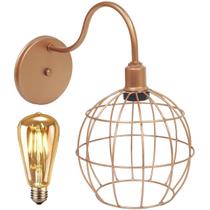 Luminária Arandela Parede Aramada Globo Industrial Retro + Lâmpada Led Vintage Cobre Rose Gold Luminária Arandela Parede Aramada Globo Industrial Retro + Lâmpada Led Vintage Cobre Rose Gold