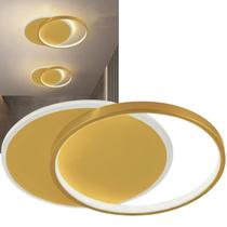Luminária Arandela Plafon Led 2 Anéis Arcos Moderno Slim Ring Soprepor Redondo Dourado 3000K Bivolt 110V 220V Para Corredor Banheiro Varanda Closet