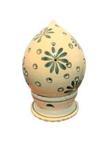 Luminaria artesanal p/ vela em ceramica flores verde e bege