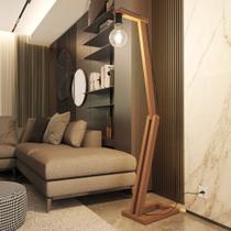 Luminária Articulada Abajur de Chão Madeira Natural Pérola Sala de Estar