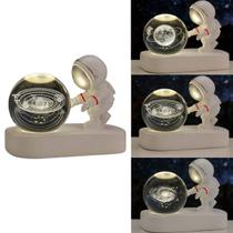 Luminária Astronauta Criativa Led C/ Globo De Vidro 3D Usb