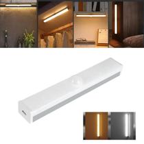 Luminária Barra Led Sobrepor USB Luz Branco Frio Ou Quente De 30CM Com Sensor De Presença Para Armários Closets Nichos