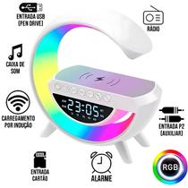 Luminária Bluetooth com Relógio Digital e Carregador Wireless Integrado