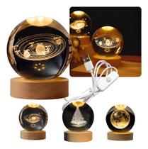 Luminária Bola Cristal 3D: Lua, Galáxia, Sat - Sistema Solar Luminária Bola Cristal 3D: Lua, Galáxia, Sat - Sistema Solar