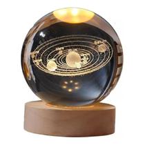 Luminária Bola de Cristal 3D com Base de Madeira USB