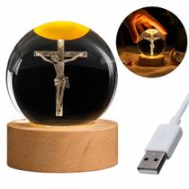 Luminária Bola de Cristal 3D LED Branco Quente Religiosa USB Luminária Bola de Cristal 3D LED Branco Quente Religiosa USB