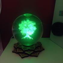 Luminária Bola de Cristal Árvore da Vida - Base Led Flor de Lótus