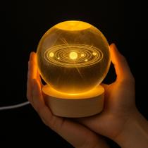 Luminária Bola Esfera Cristal De Mesa Design 3D Sistema Solar Iluminação Ambientes Luz LED Decoração