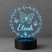 Luminária Borboleta LED Personalizada com Nome Acrílico Colorido, Decoração Fofa e Criativa