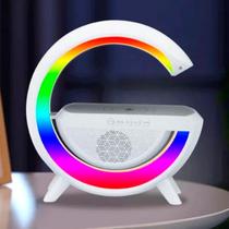 Luminaria Caixa De Som Bluetooth Relógio Carregador Branco