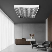 Luminária calha comercial sobrepor 62x62cm aletada com lâmpada t8 36w(branco neutro)bivolt