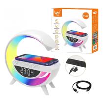 Luminária Carregador Indução G Speaker Caixa De Som Relógio