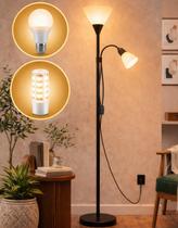 Luminária Chão 177cm Piso Articulada Dupla + 2 Lâmpadas Pedestal Coluna Metal FL-1011-PRETO Luminária Chão 177cm Piso Articulada Dupla + 2 Lâmpadas Pedestal Coluna Metal FL-1011-PRETO