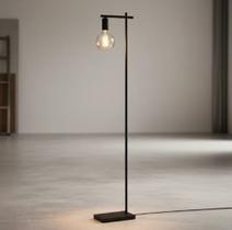 Luminária chão moderna metálica coluna slim base retangular p/1 lâmpada 1,35m