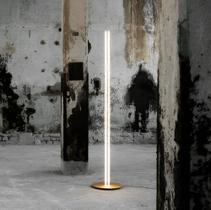 Luminária chão moderna slim linear 2 perfis led integrado base metálica redonda 1,20m