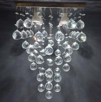 Luminária Chuva de Cristais de Alto Brilho,Com Altura de 50cm Para Sala Base de Inox Espelhado 30x30cm Luminária Chuva de Cristais de Alto Brilho,Com Altura de 50cm Para Sala Base de Inox Espelhado 30x30cm