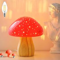 Luminária Cogumelo de Cerâmica BOHON Vermelha Retrô com LED 23 cm 110 V