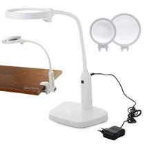 Luminária Com Lupa Óptica 2 Lentes 2x e 5x Acrílica e 6 LEDs Com Base e Clip de Fixação 7763